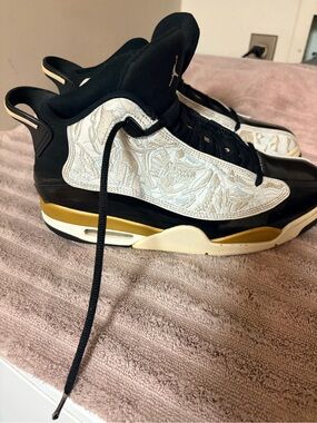 Jordan Mid-Top Sneakers in Black, White & Gold Detailing